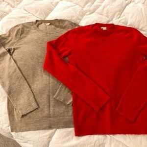 J. Crew Cotton Crew Neck Lightweight Fitted Sweaters - Red + Oatmeal - Size XS